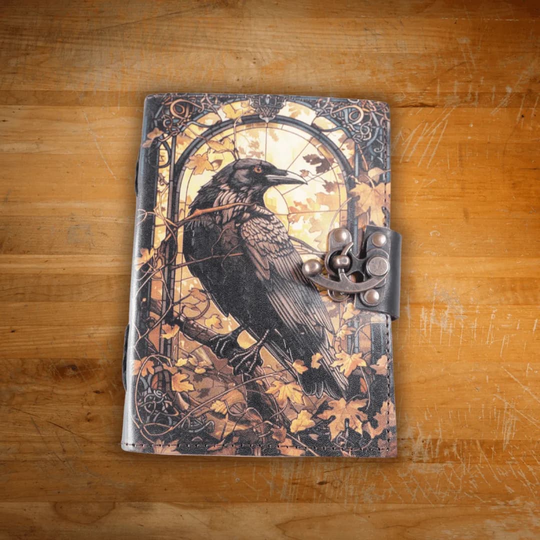 Mystic Raven Art Leather Diary with Antique Lock thumbnail 2