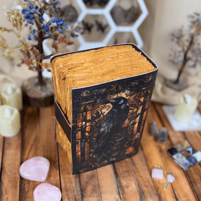Mystic Raven Art Leather Diary with Antique Lock thumbnail 6