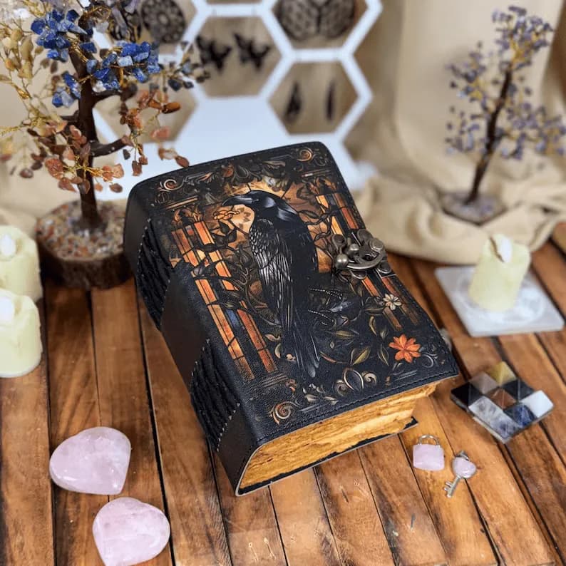 Mystic Raven Art Leather Diary with Antique Lock thumbnail 9