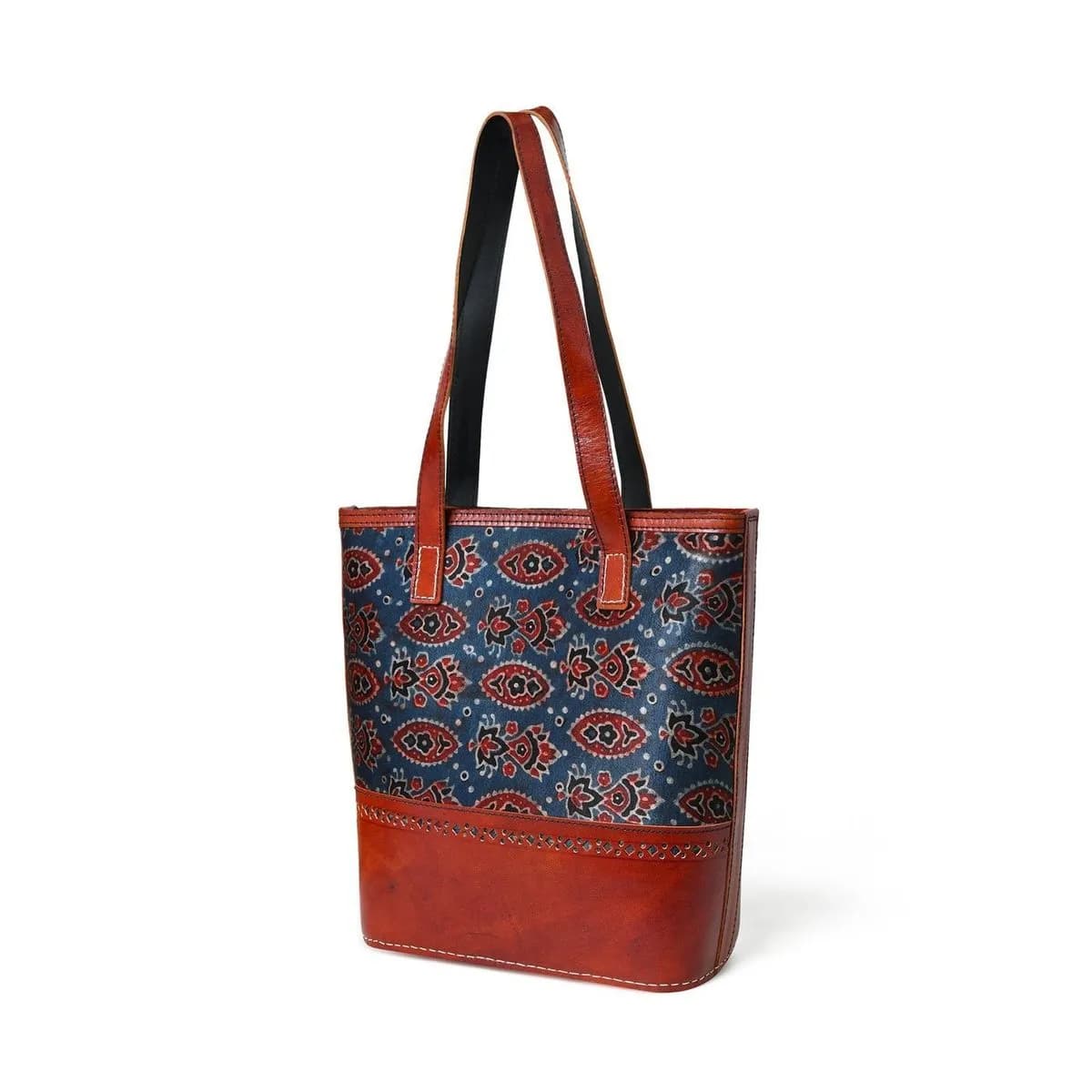 Neela Ajrakh Leather Tote Bag thumbnail 3