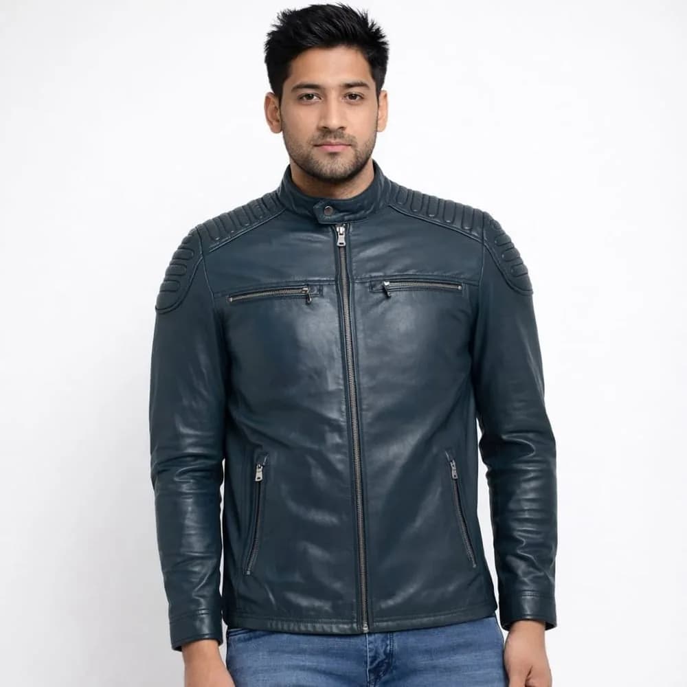 Neil Blue Genuine Leather Jacket for Men