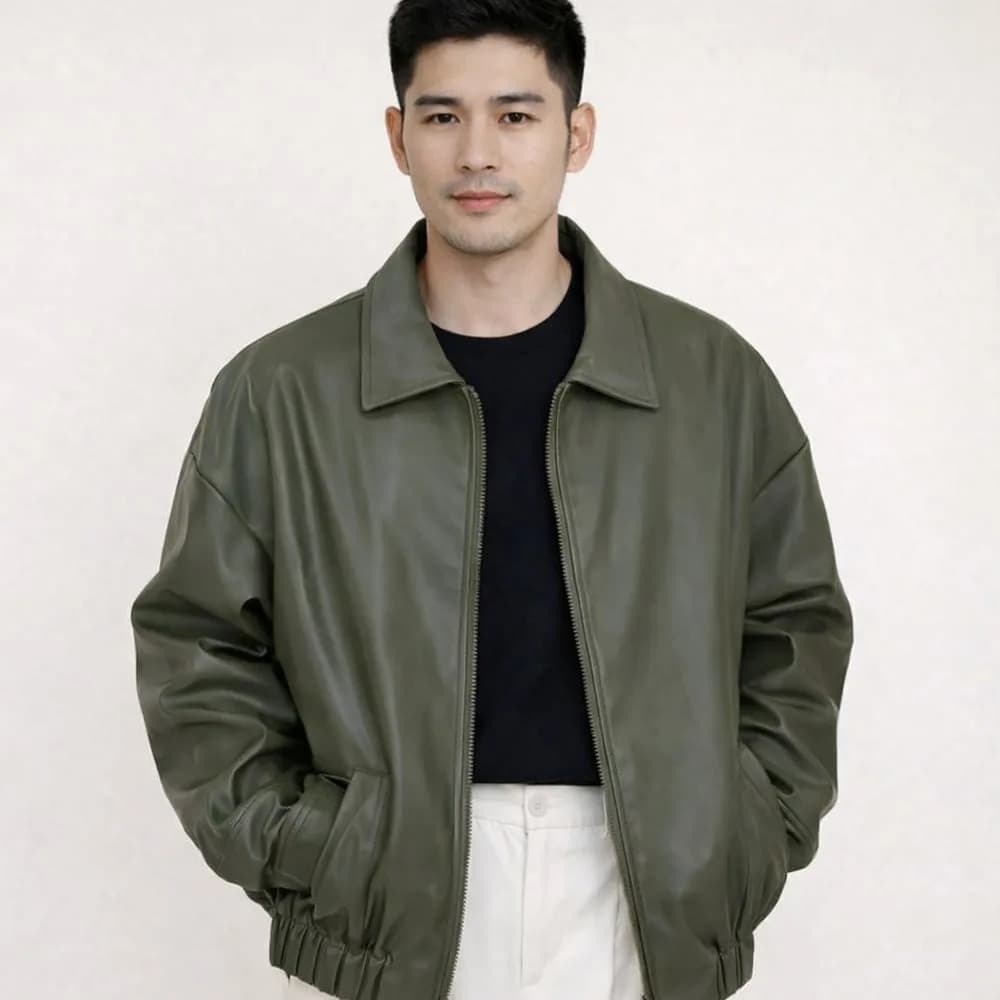 Oliver Forest Green Oversized Genuine Leather Jacket for Men