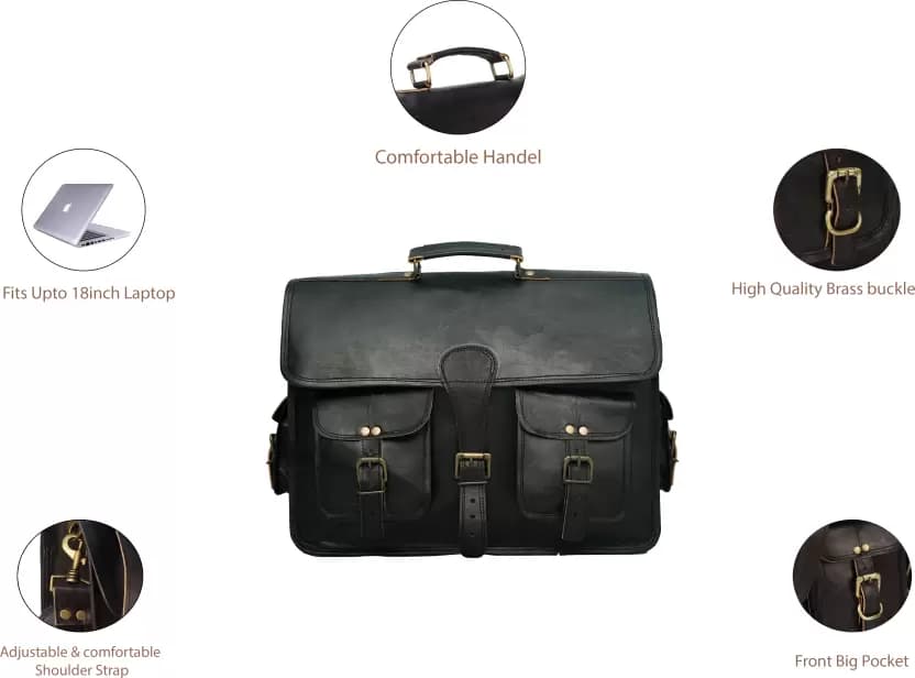 IndiFash - 11*15 Inch 4 Pockets Handcrafted Leather Bag| 100% Genuine Leather thumbnail 3