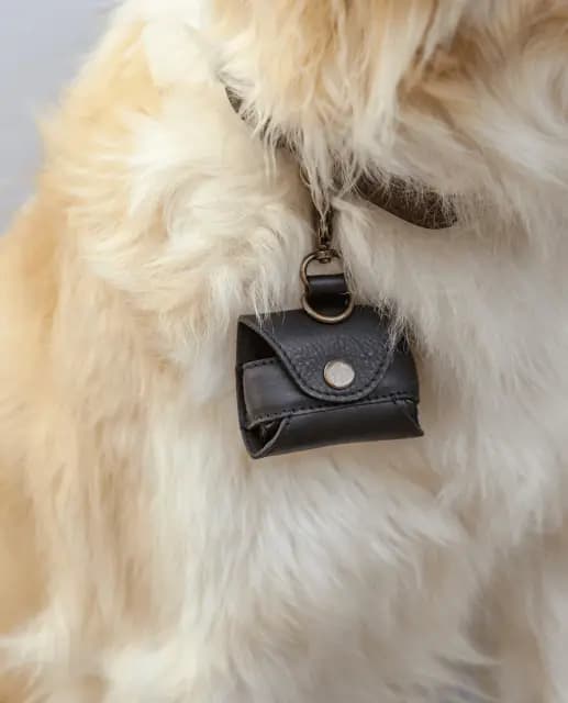 Premium Black Leather Dog Poop Bag Dispenser