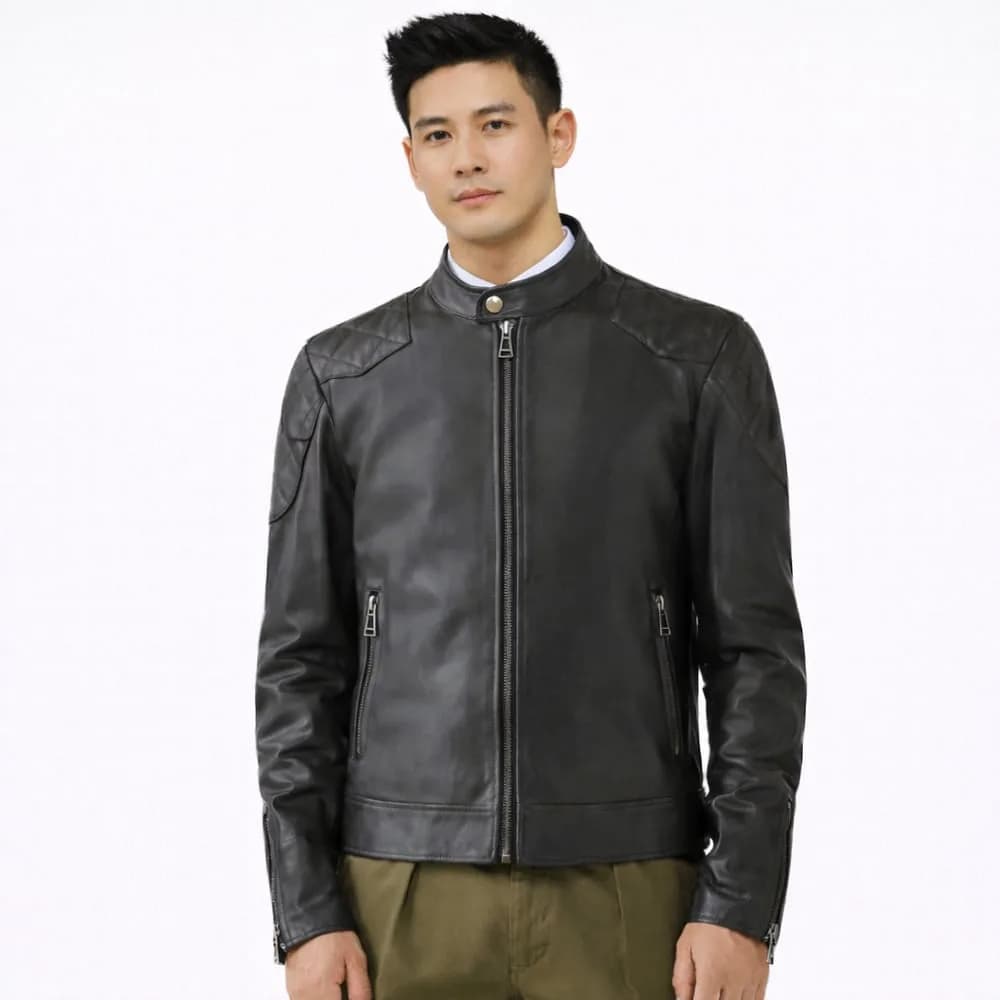 Ranveer Genuine Leather Racer Jacket for Men