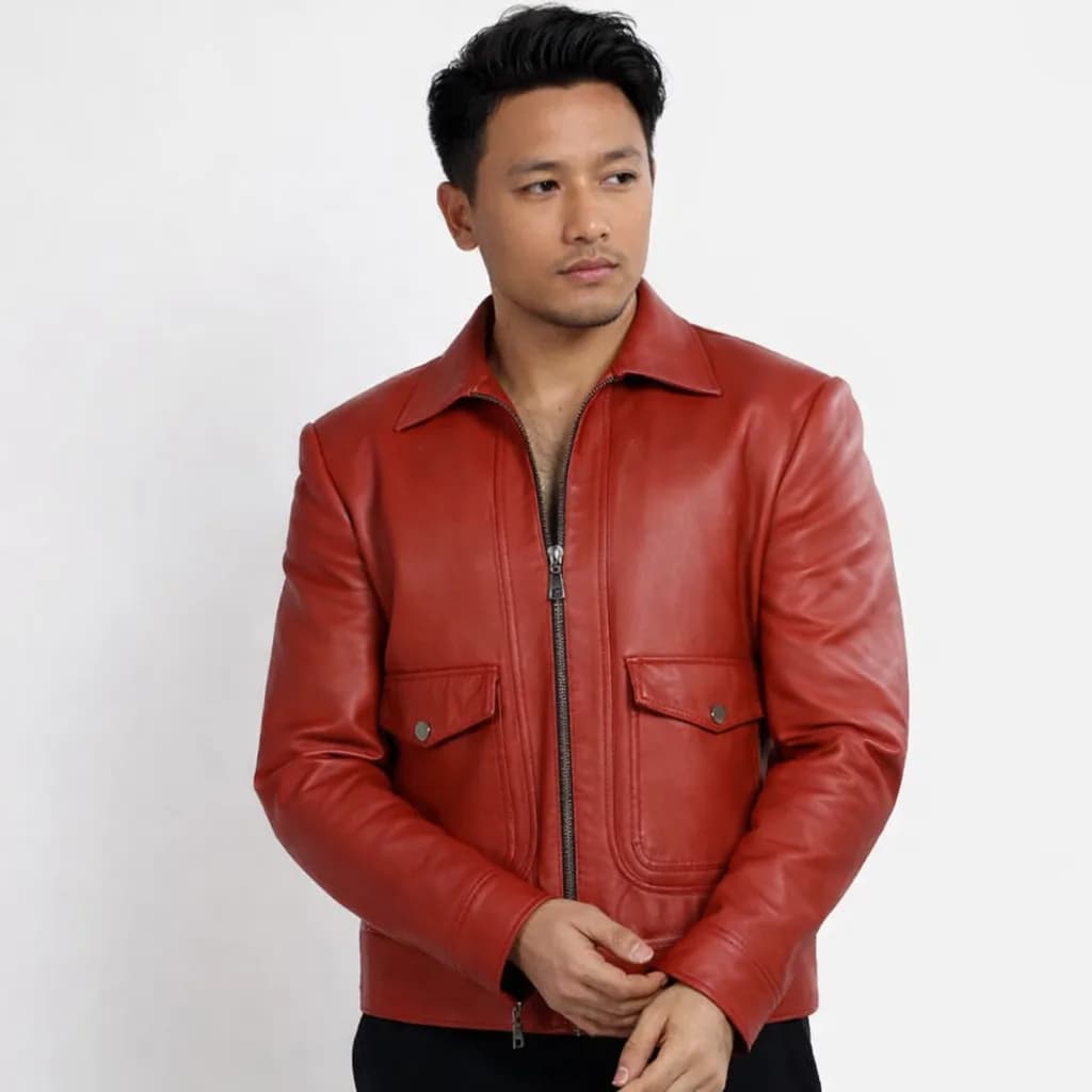 Rudra Red Genuine Leather Jacket for Men thumbnail 2