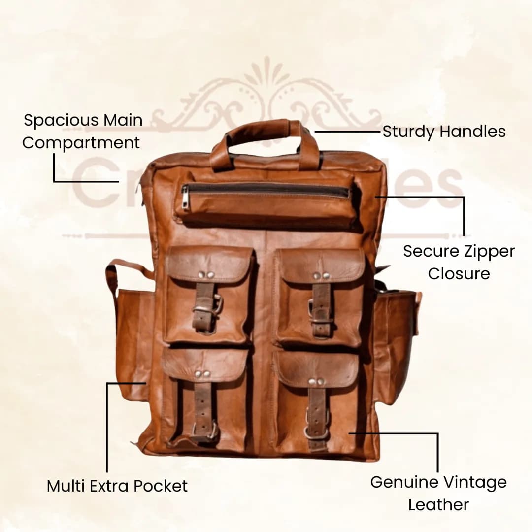 IndiFash - Seven Pocket Goat Leather Backpack | Unisex thumbnail 5