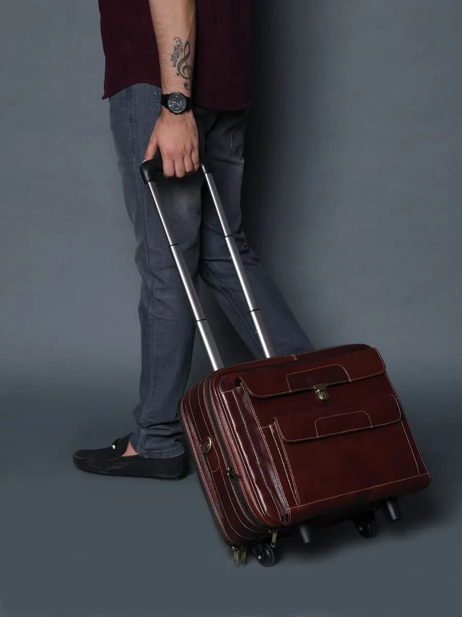 Wanderer Leather Trolly Suitcase Bag thumbnail 2