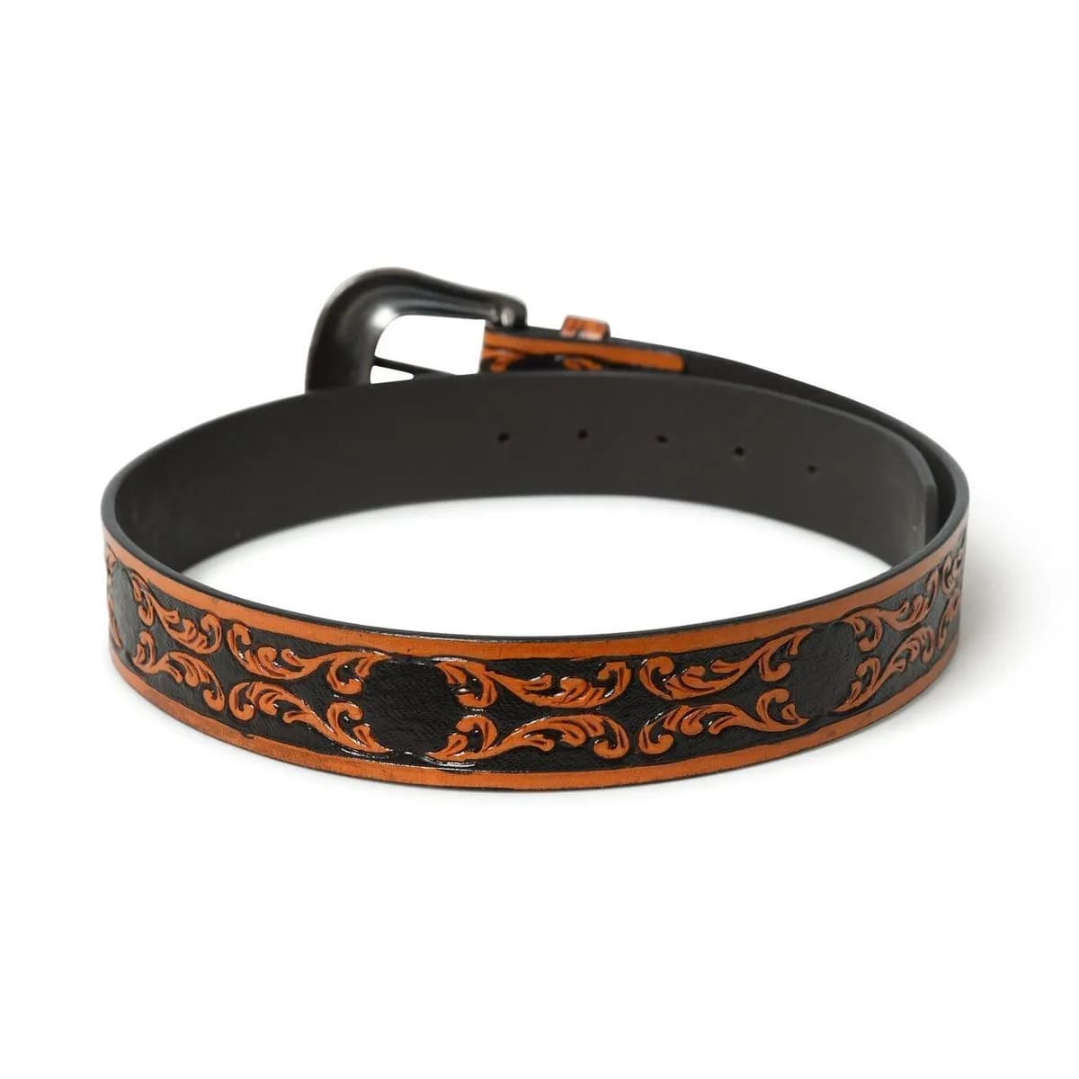 Western Cowboy Leather Belt - Black & Brown thumbnail 5