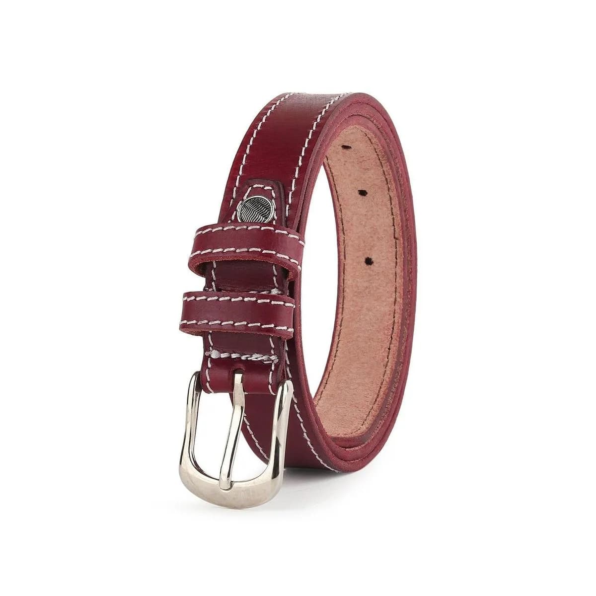 Women's Slim Leather Belt - Cherry Red thumbnail 6