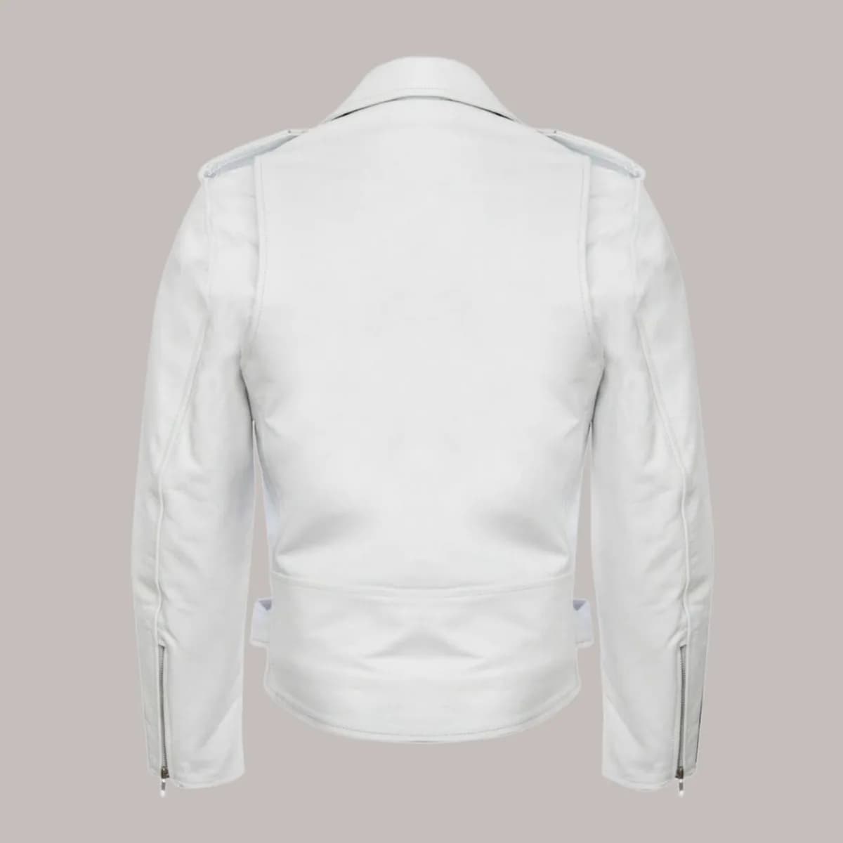 Yoel Mens Stylish Casual White Leather Biker Jacket thumbnail 3