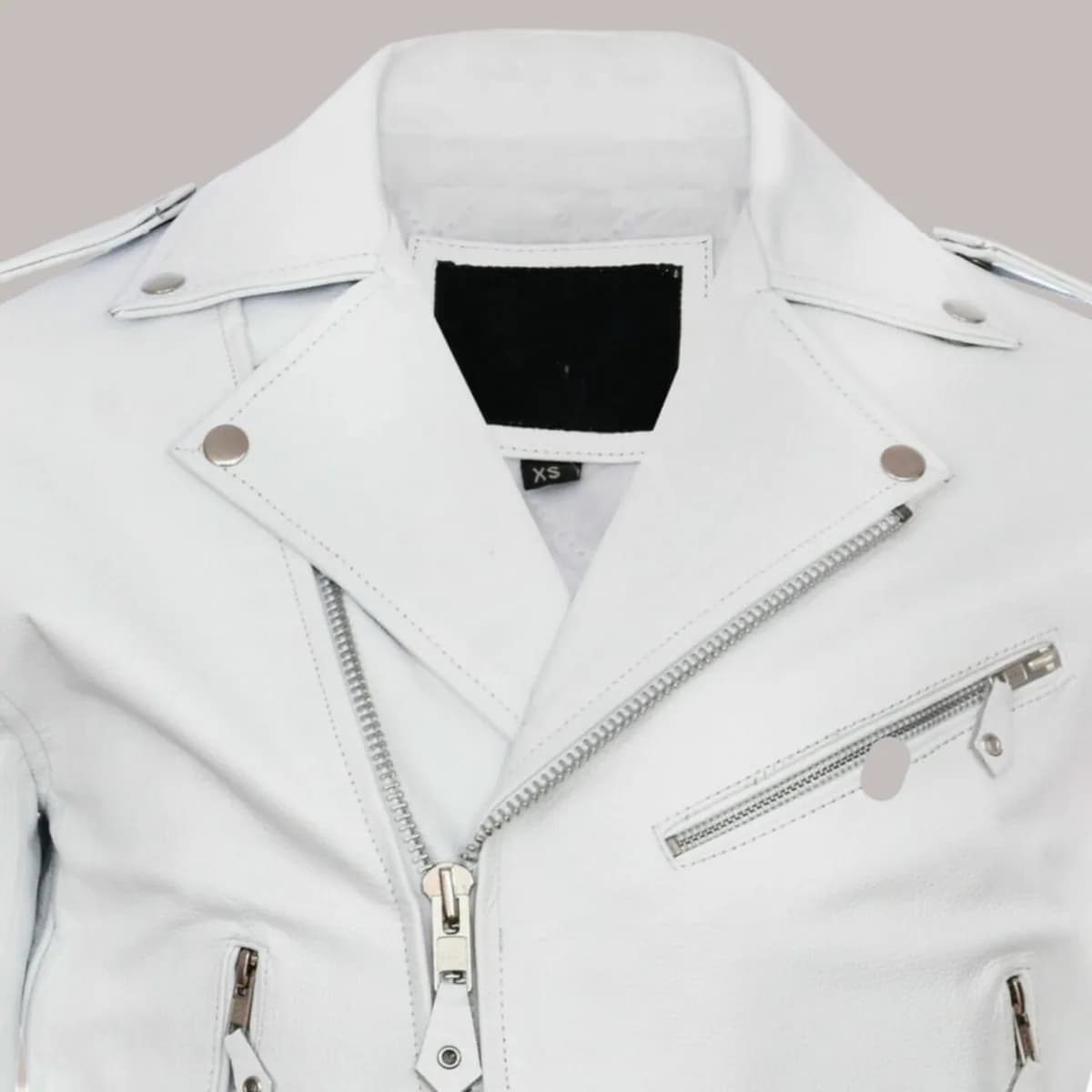 Yoel Mens Stylish Casual White Leather Biker Jacket thumbnail 6