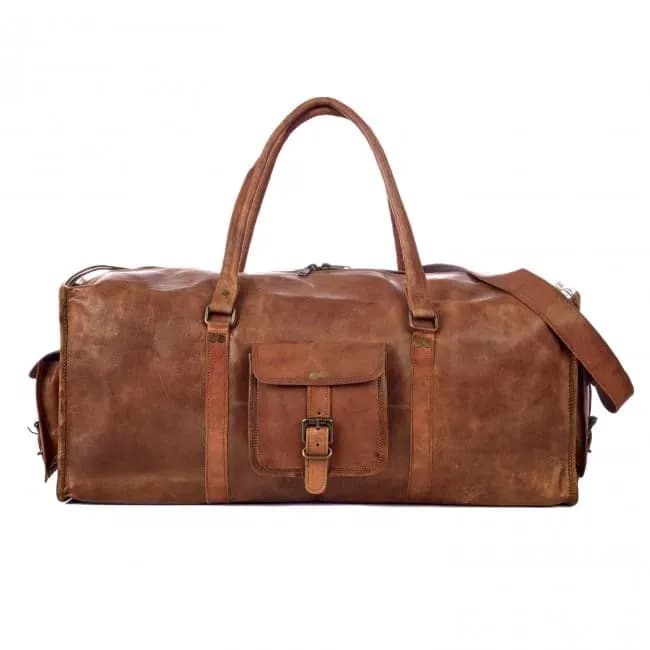 IndiFash - 22 Inches 4 Edges Handcrafted Duffle Goat Leather Bag | 100% Genuine Leather Bag