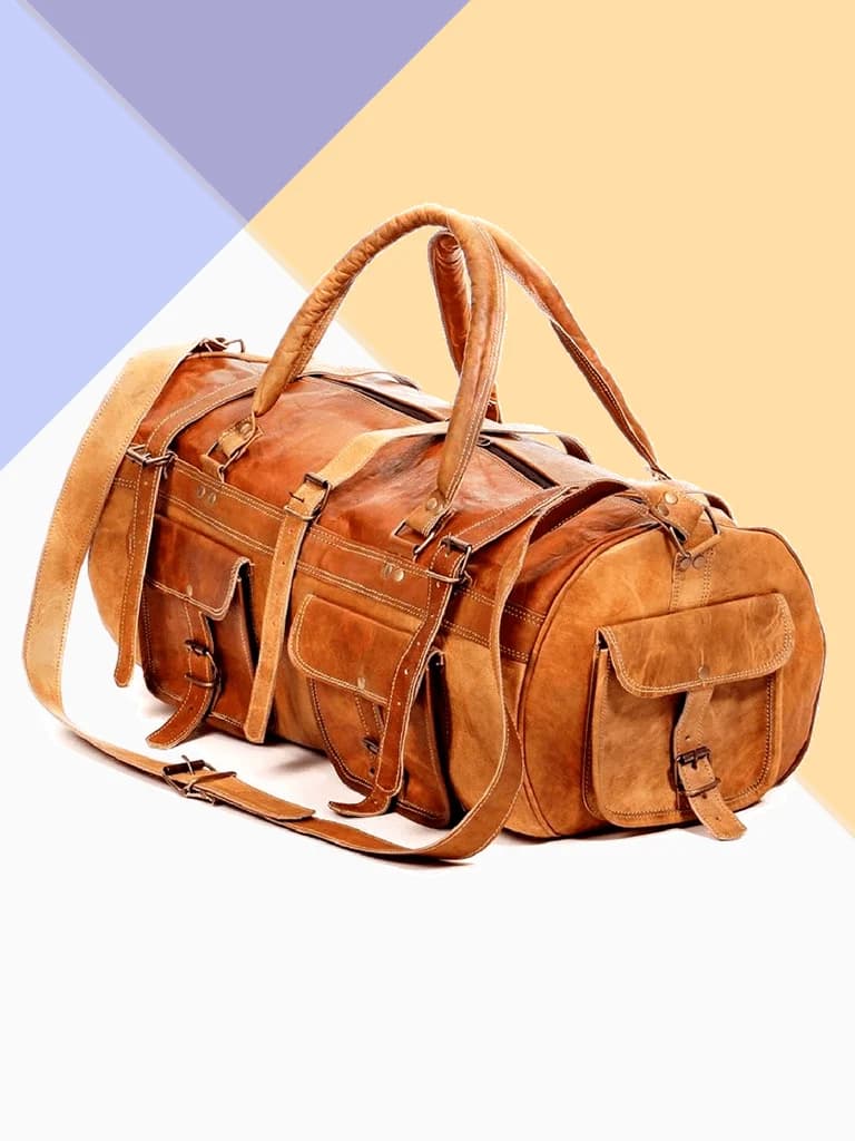 IndiFash - Multiple Pockets 24 Inch Handcrafted Leather Duffle Bag | 100% Genuine Leather