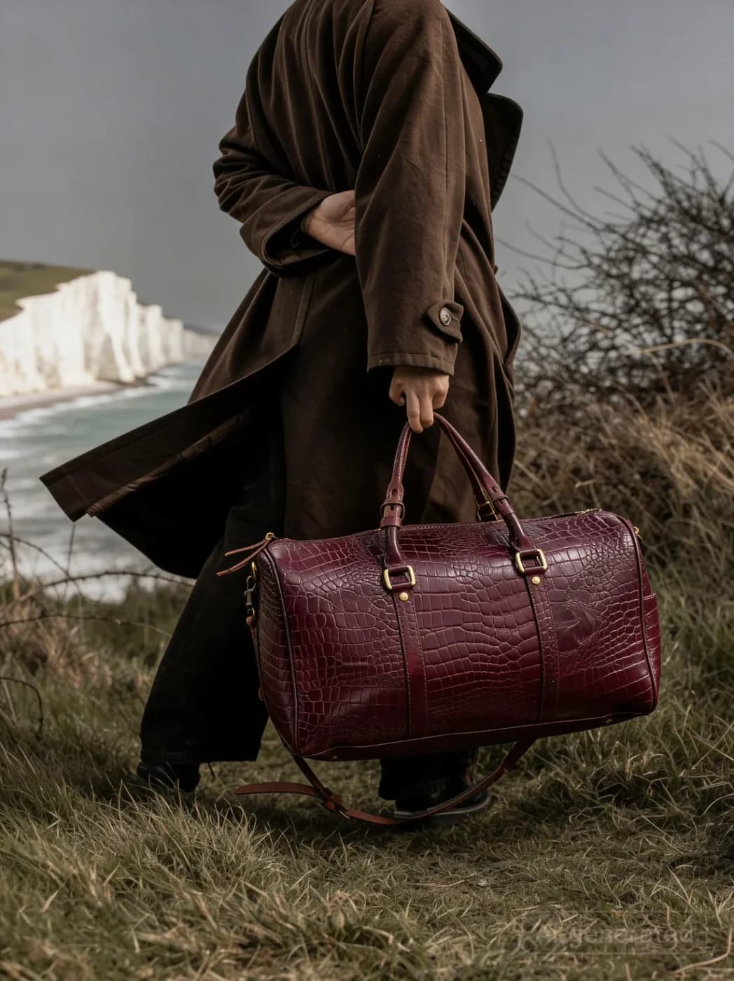 Forest Burgundy Embossed Genuine Leather Duffle Bag