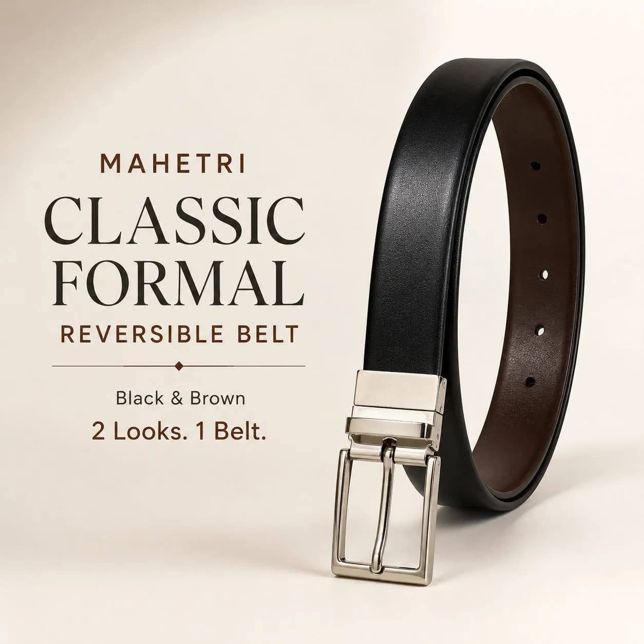 Classic Formal Reversible Leather Belt - Black & Brown