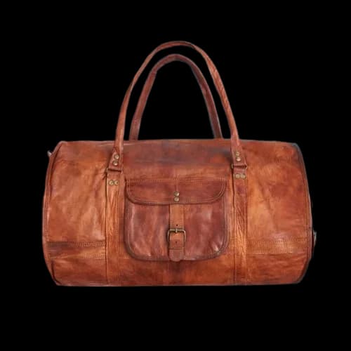 IndiFash - 20 Inch Handcrafted Curved Duffle Goat Leather Bag | 100 Genuine Leather