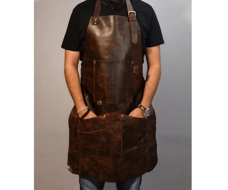 IndiFash Leather apron for men Personalized apron blacksmith apron black leather woodworking apron with pockets strap apron Valentines gift for him - View 1