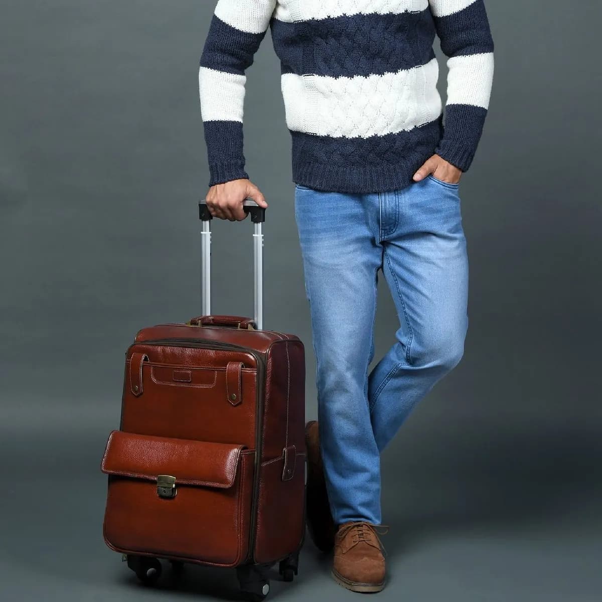 Leather Cabin Trolley Bag Carry-On