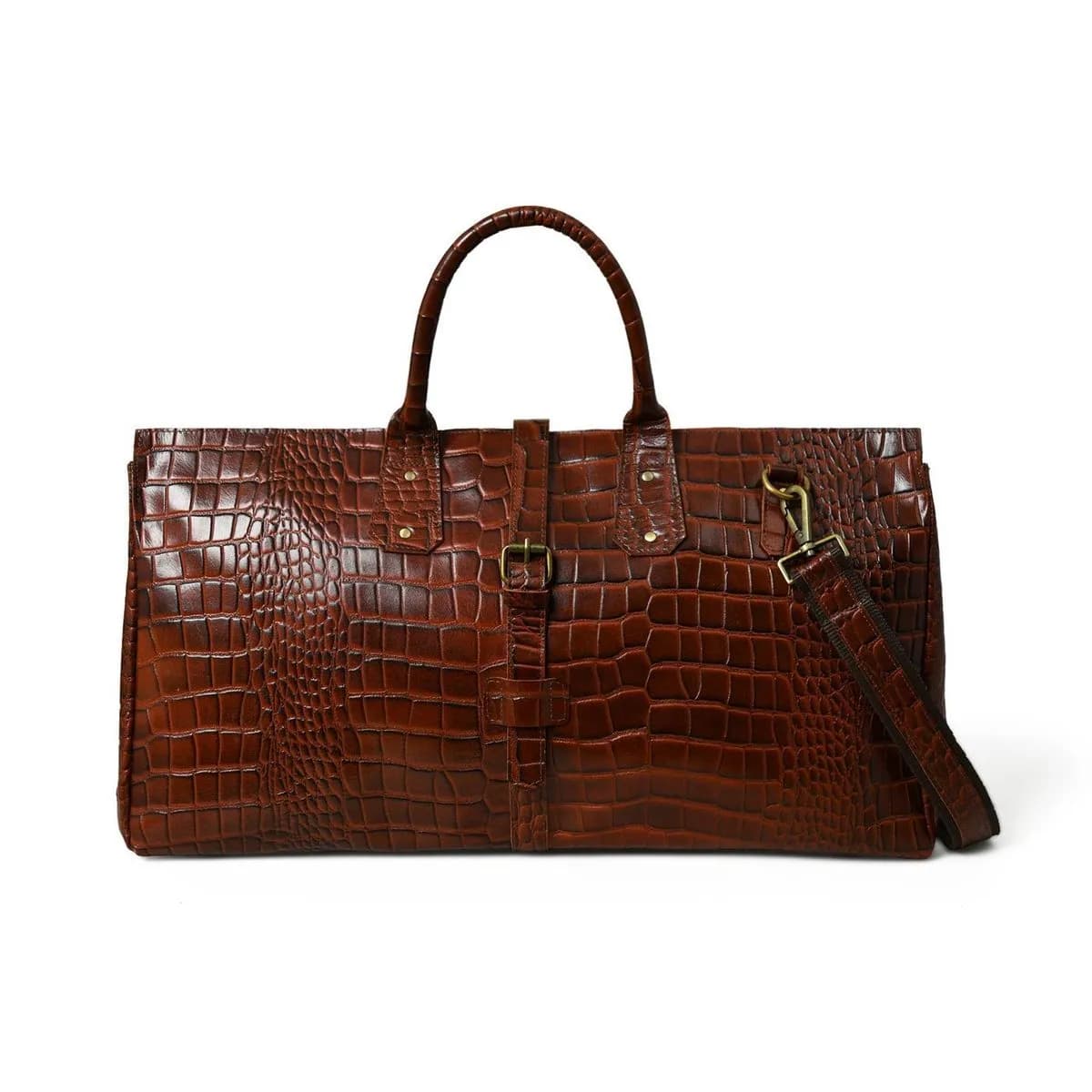 Luxehide Brown Croco Pattern Duffle