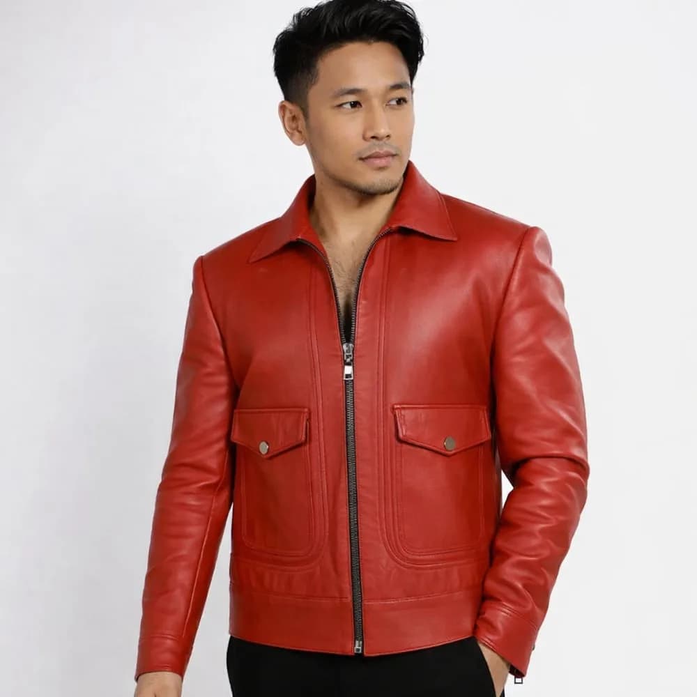 Rudra Red Genuine Leather Jacket for Men
