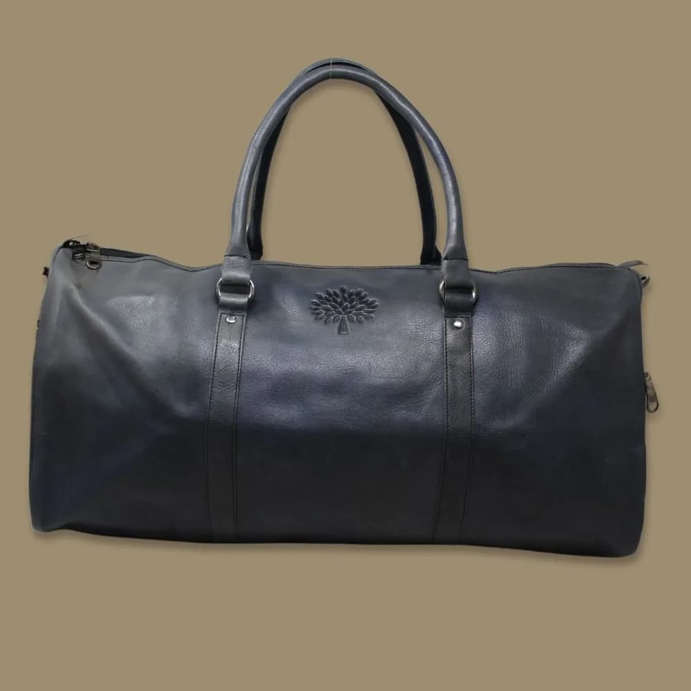 Shivansh Blue Genuine Leather Duffle Weekender Bag-Gs