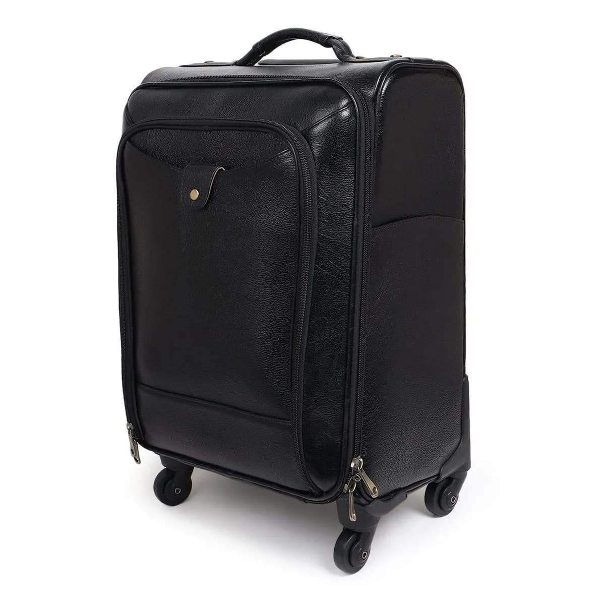 Timeless Black Leather Trolley Suitcase