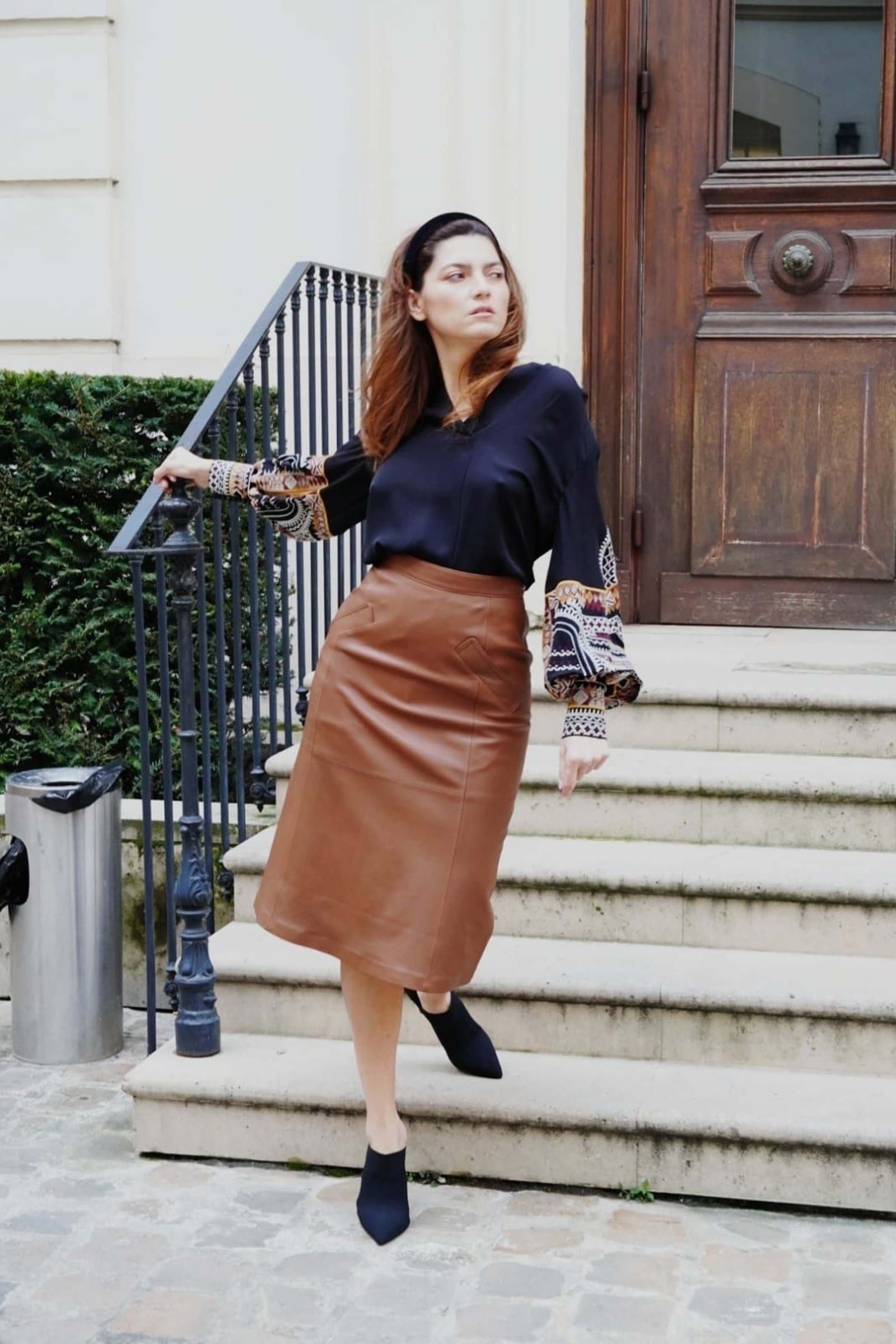 Blanca Blanco poses for a photoshoot in Paris - Leather Skirt