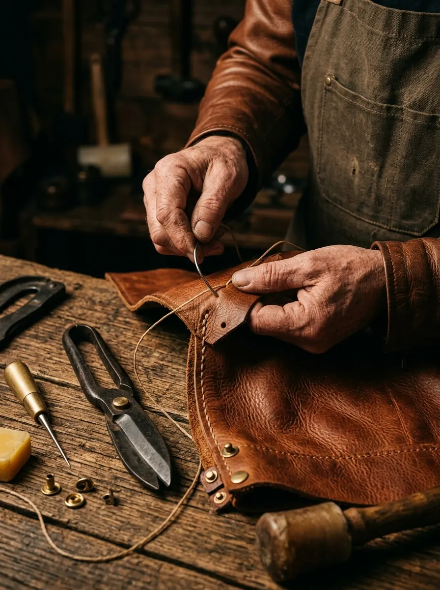 Leather Artisan Hand-Stitching Detail