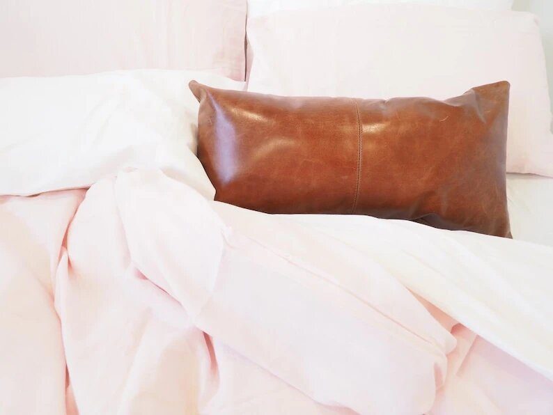 100% Goat Leather 3 Pillow Cover - Sofa Cushion Case thumbnail 3