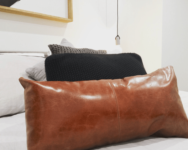 100% Goat Leather Pillow Cover - Sofa Cushion Case - Decorative Throw Covers for Living Room & Bedroom - Light Brown Pack of 1 thumbnail 2