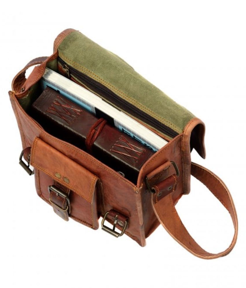 IndiFash - 11*15 Inch Front Pocket Handcrafted Mini Satchel Goat Leather Bag | 100% Genuine Leather thumbnail 3