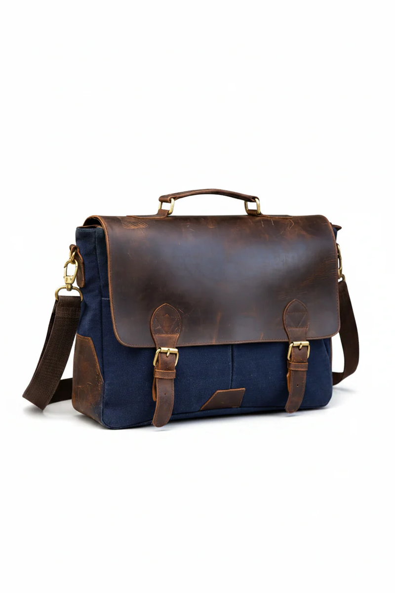 IndiFash - 11*15″ Handcrafted Canvas+ Goat Leather Laptop Bag (Brown) | 100% Genuine Leather thumbnail 6
