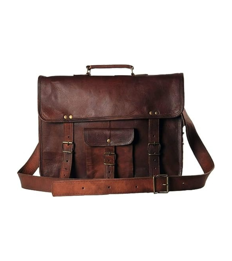 IndiFash - 13 inch Handcrafted Front Pocket Leather Bag for Unisex | 100% Genuine Leather