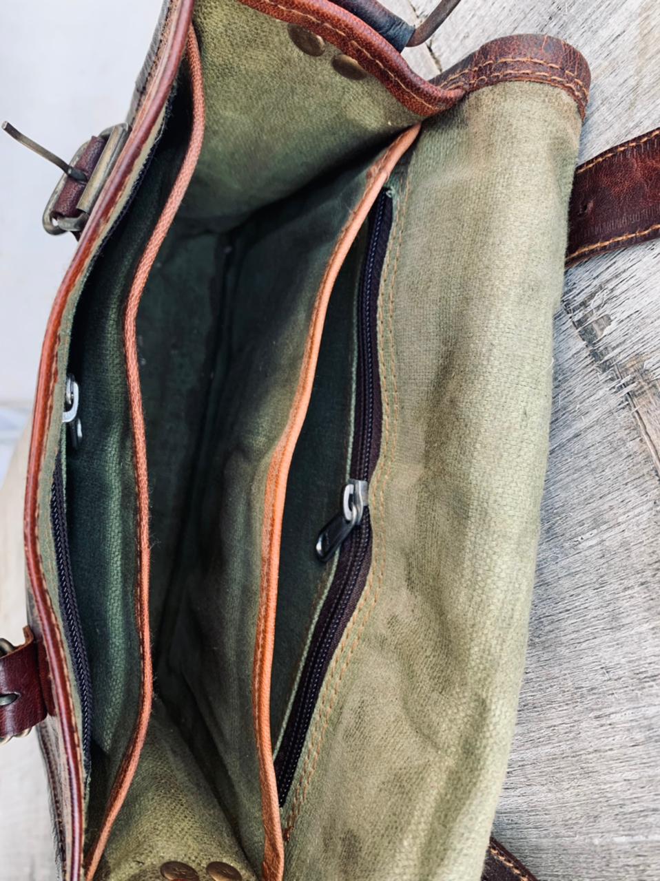 IndiFash - 13 inch Handcrafted Front Pocket Leather Bag for Unisex | 100% Genuine Leather thumbnail 3
