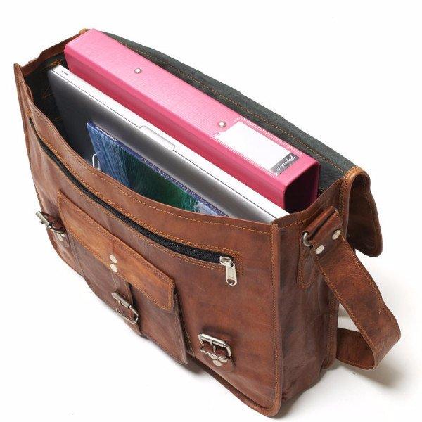 IndiFash - Vintage Single Pocket 13″10 Handcrafted Leather Laptop Bag | 100% Genuine Leather thumbnail 2