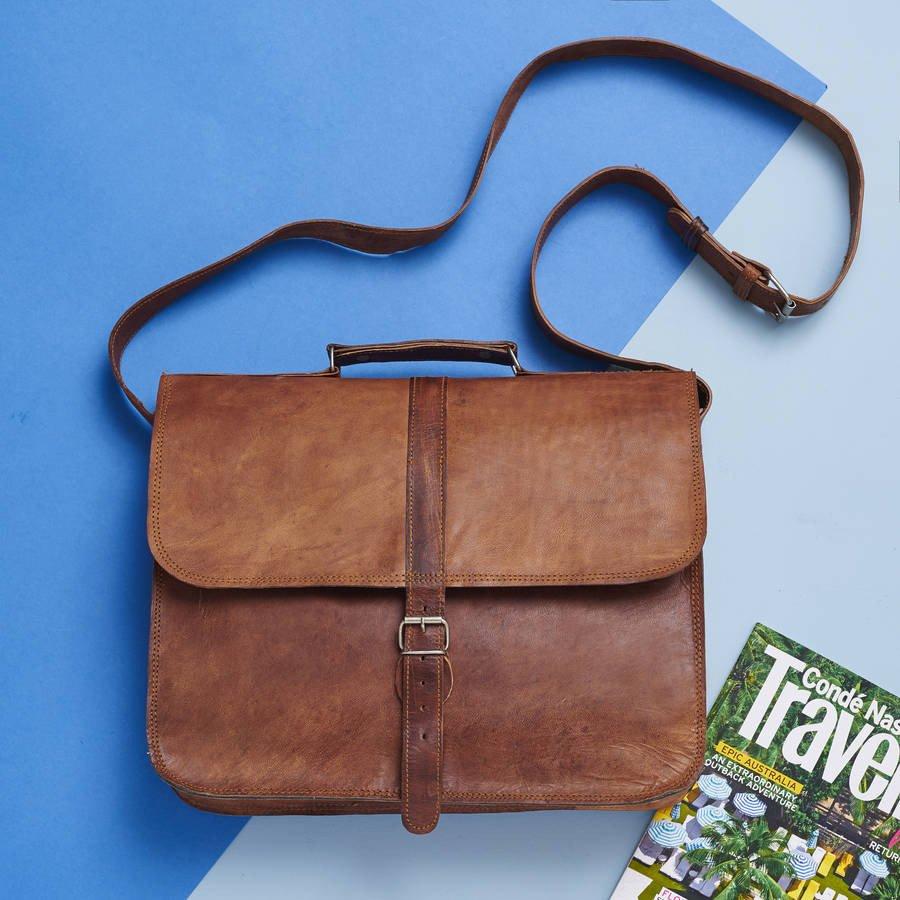 IndiFash - Vintage Single Strip 13″10 Handcrafted Leather Laptop Bag | 100% Genuine Leather