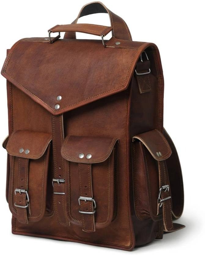 IndiFash - 12 x16 Inch 4 Pockets Dark Brown Handcrafted Leather Backpack | 100% Genuine Leather thumbnail 2