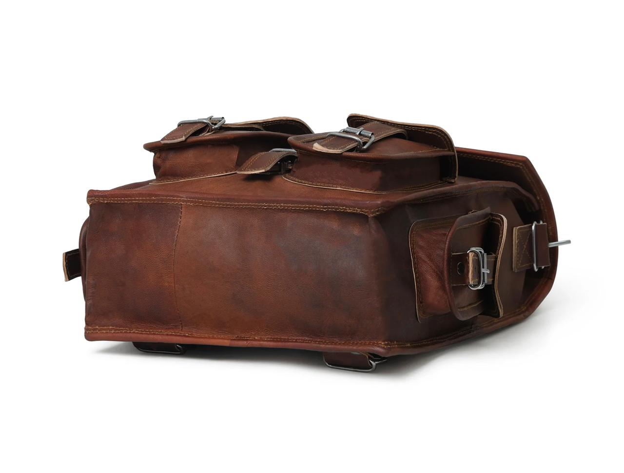 IndiFash - 12 x16 Inch 4 Pockets Dark Brown Handcrafted Leather Backpack | 100% Genuine Leather thumbnail 6
