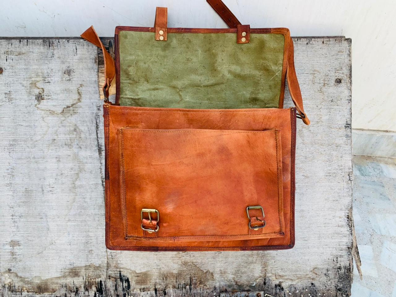 IndiFash - Double Strip Handcrafted Messenger Leather Bag (Brown) | 100% Genuine Leather thumbnail 2