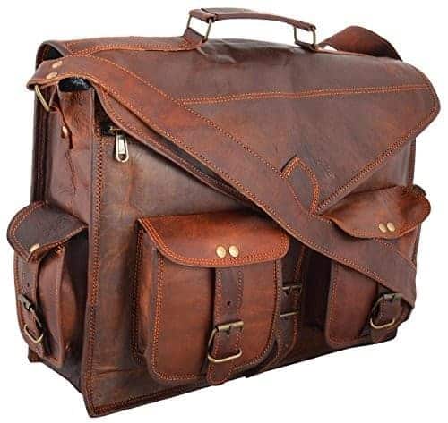 IndiFash - 15″11 V-Shaped Handcrafted Leather Laptop Bag | 100% Genuine Leather
