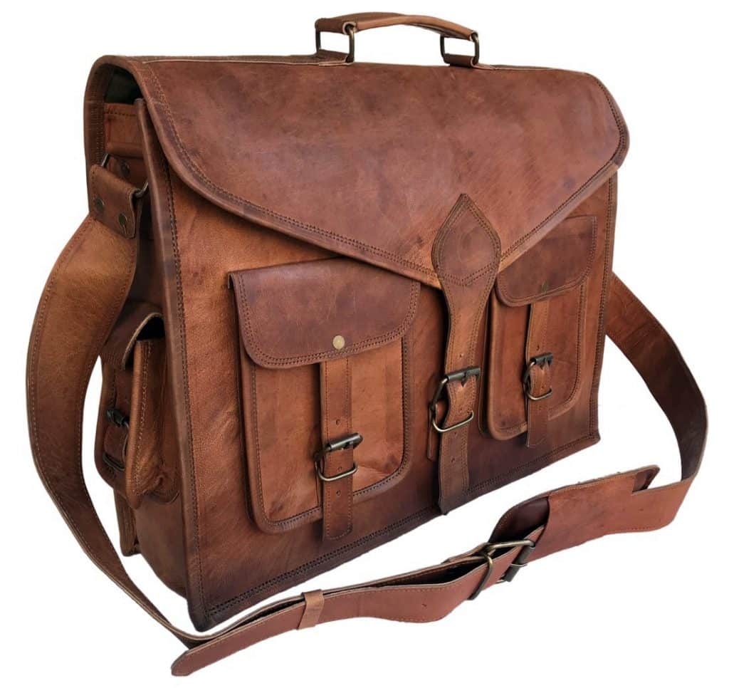 IndiFash - 15″11 V-Shaped Handcrafted Leather Laptop Bag | 100% Genuine Leather thumbnail 2