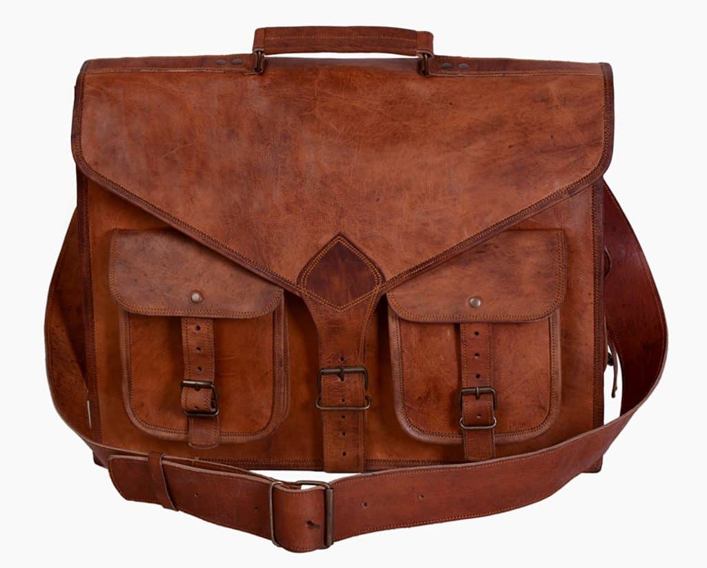 IndiFash - 15″11 V-Shaped Handcrafted Leather Laptop Bag | 100% Genuine Leather thumbnail 3