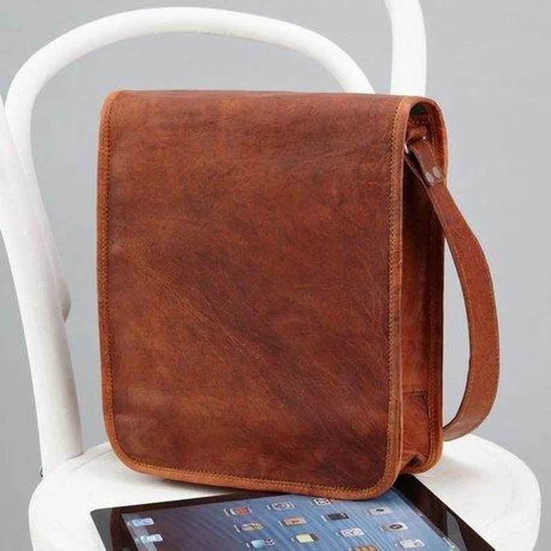 IndiFash - 15″11 Vintage Handcrafted Leather Laptop Bag without Pocket | 100% Genuine Leather