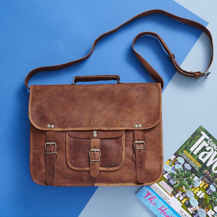 IndiFash - Vintage Single Pocket 15″11 Handcrafted Leather Laptop Bag | 100% Genuine Leather