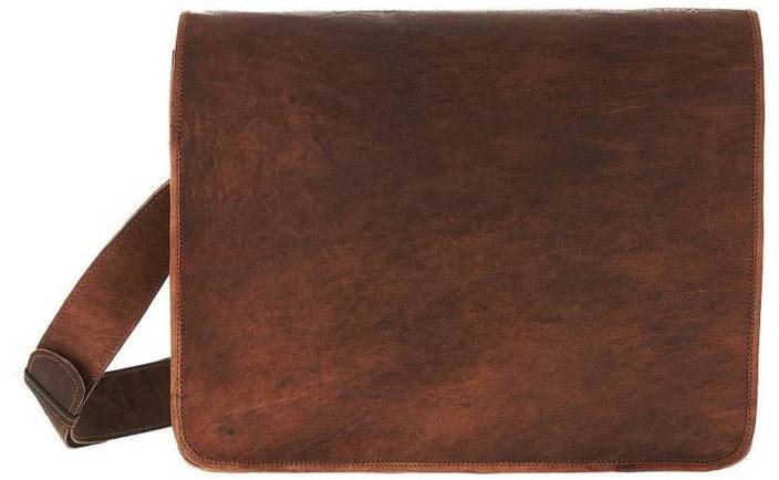 IndiFash - 16″12 Dark Brown Vintage Handcrafted Leather Laptop Bag without Pocket | 100% Genuine Leather thumbnail 3