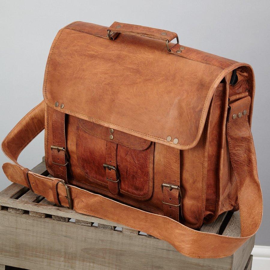 IndiFash - 15″ With Pocket Handcrafted Messenger Leather Bag | 100% Genuine Leather