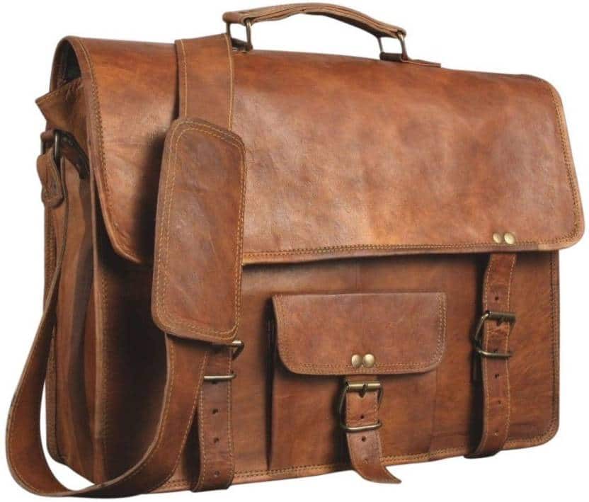 IndiFash - 15″ With Pocket Handcrafted Messenger Leather Bag | 100% Genuine Leather thumbnail 2
