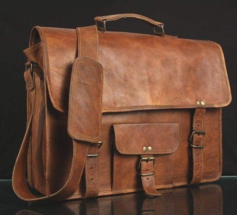 IndiFash - 15″ With Pocket Handcrafted Messenger Leather Bag | 100% Genuine Leather thumbnail 3