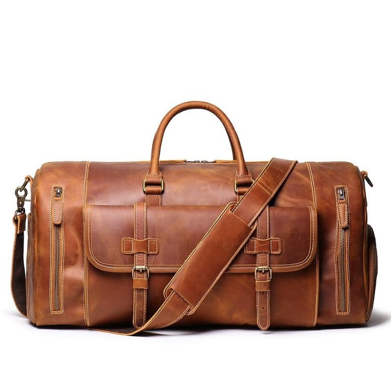 IndiFash: 20 inch Buffalo Leather Duffle Bag with Shoes Compartment| 100% Genuine Leather